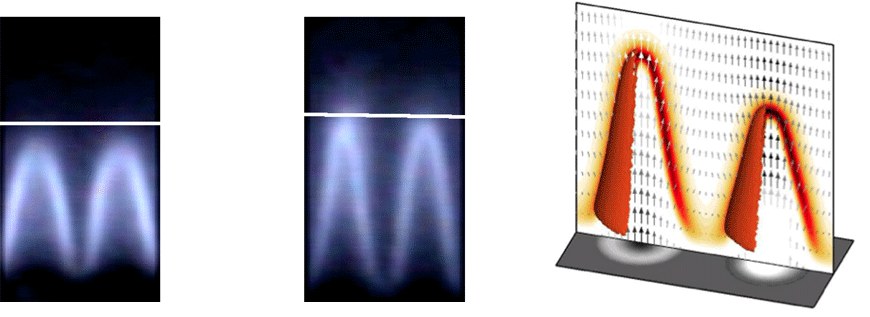 Slow motion of flames submitted to inlet flow modulation